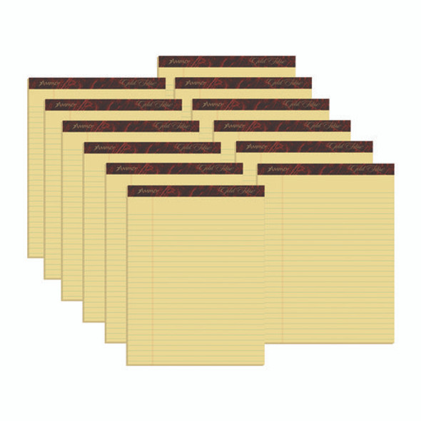 Gold Fibre Quality Writing Pads, Wide/Legal Rule, 50 Canary-Yellow 8.5 x 11.75 Sheets, Dozen