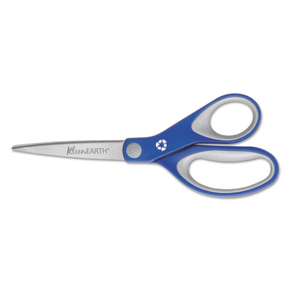 KleenEarth Soft Handle Scissors, 8" Long, 3.25" Cut Length, Straight Blue/Gray Handle