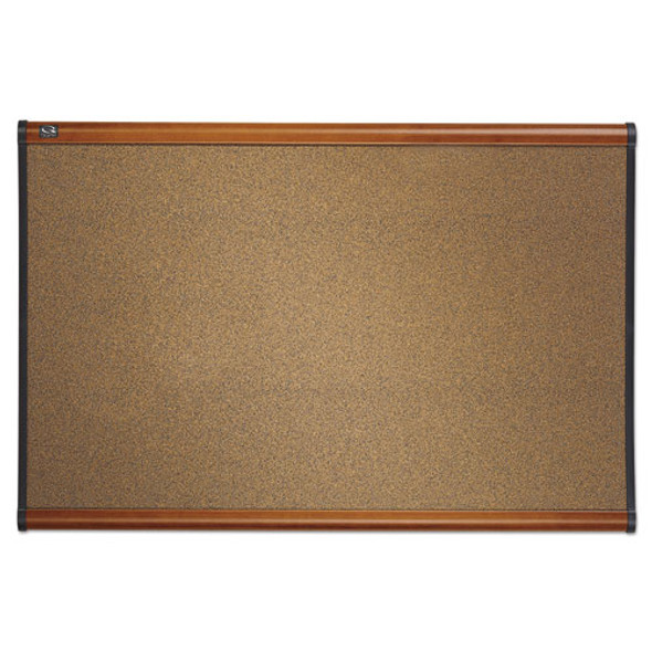 Prestige Colored Cork Bulletin Board, 36" x 24", Brown Surface, Light Cherry Finished Fiberboard/Plastic Frame