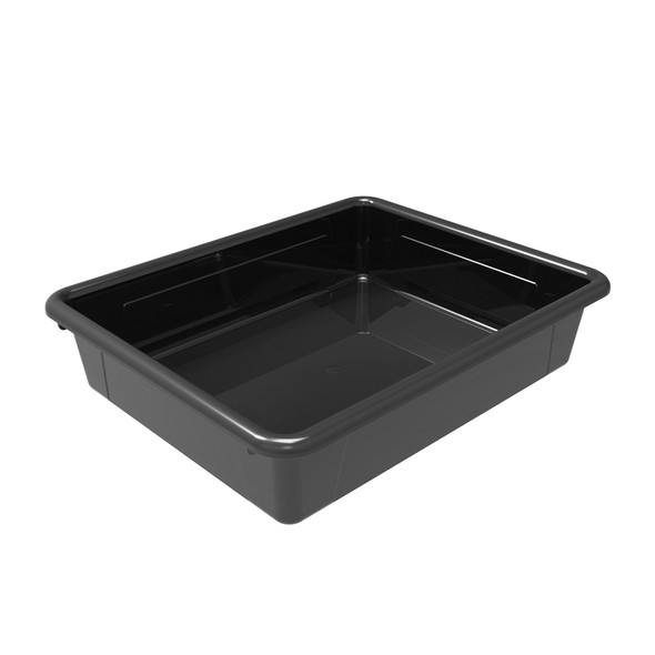 Storage Tray, Flat, 0.8 gal, 10.65" x 10.65" x 2.96", Black, 5/Pack