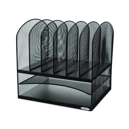 Onyx Mesh Desk Organizer with Two Horizontal and Six Upright Sections, Letter Size Files, 13.25" x 11.5" x 13", Black