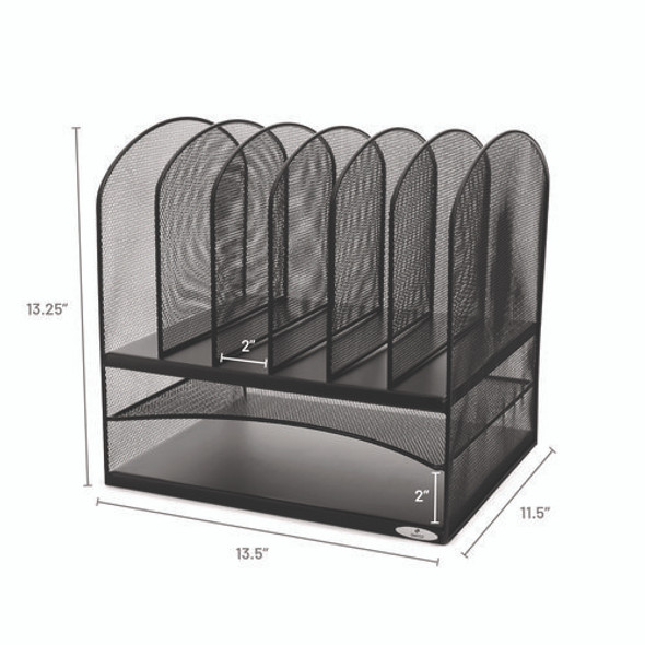 Onyx Mesh Desk Organizer with Two Horizontal and Six Upright Sections, Letter Size Files, 13.25" x 11.5" x 13", Black