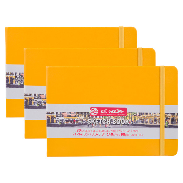 Sketchbook, 80 Sheets, 90lbs, Golden Yellow Cover, 8.3" x 5.8" (A5), Pack of 3