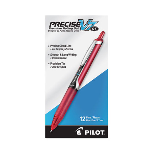 Precise V7RT Rollerball Pen, Retractable, Fine 0.7 mm, Red Ink, Red Barrel