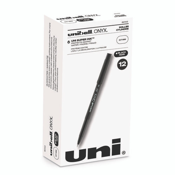 ONYX Rollerball Pen, Stick, Fine 0.7 mm, Black Ink, Black Barrel, Dozen