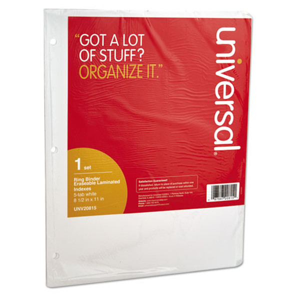 Deluxe Write-On/Erasable Tab Index, 5-Tab, 11 x 8.5, White, White Tabs, 1 Set