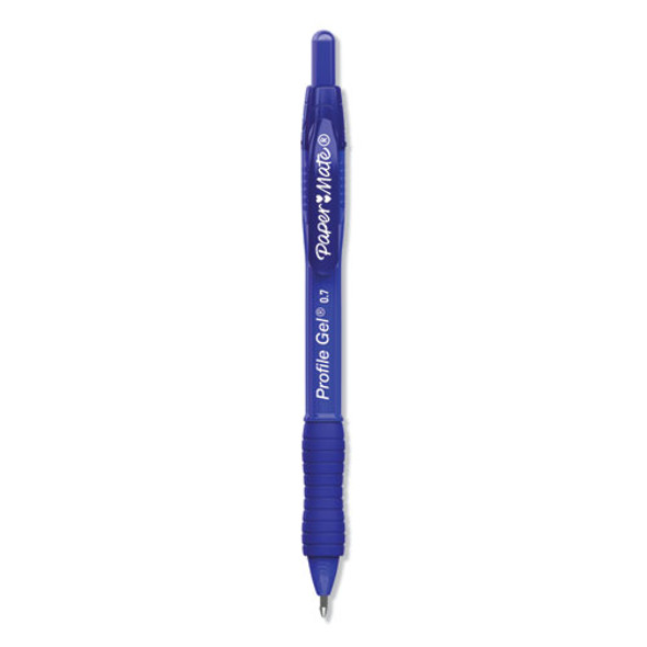 Profile Gel Pen, Retractable, Medium 0.7 mm, Blue Ink, Translucent Blue Barrel, Dozen