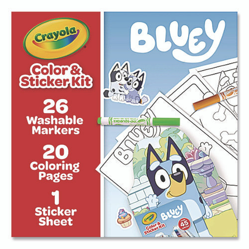 Bluey Color and Sticker Kit, (26) Pip-Squeaks Skinnies Washable Markers, (20) Coloring Pages, (1) Sticker Sheet