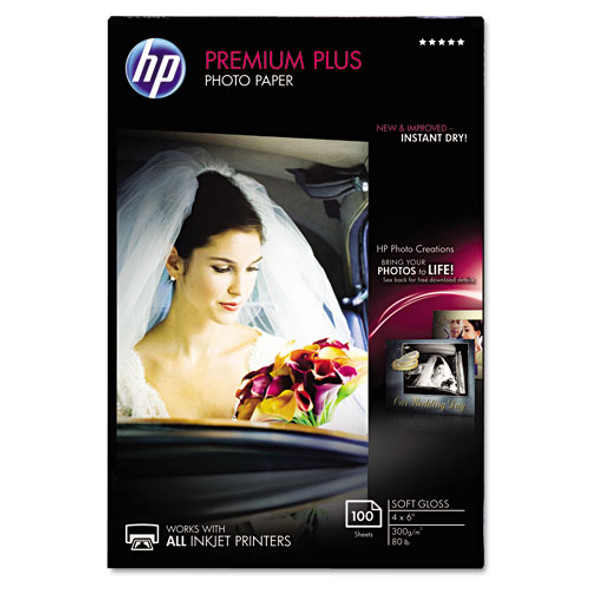 Premium Plus Photo Paper, 11.5 mil, 4 x 6, Soft-Gloss White, 100/Pack