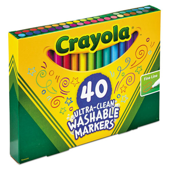 Ultra-Clean Washable Markers, Fine Bullet Tip, Assorted Colors, 40/Set
