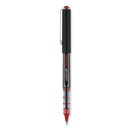 VISION Rollerball Pen, Stick, Extra-Fine 0.5 mm, Red Ink, Gray/Red/Clear Barrel, Dozen