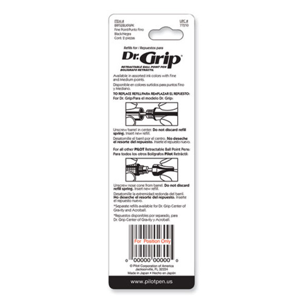 Refill for Dr. Grip, Easytouch, The Better, B2P and Rex Grip BeGreen Ballpoint Pens, Fine Conical Tip, Black Ink, 2/Pack