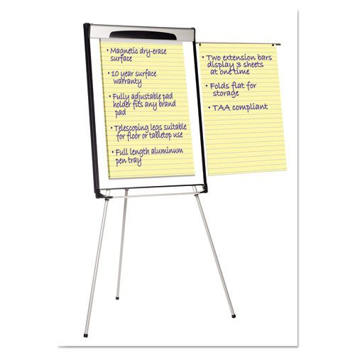 Tripod Extension Bar Magnetic Gold Ultra Dry Erase Easel, 29" x 41", White Surface, Black/Satin Aluminum Frame