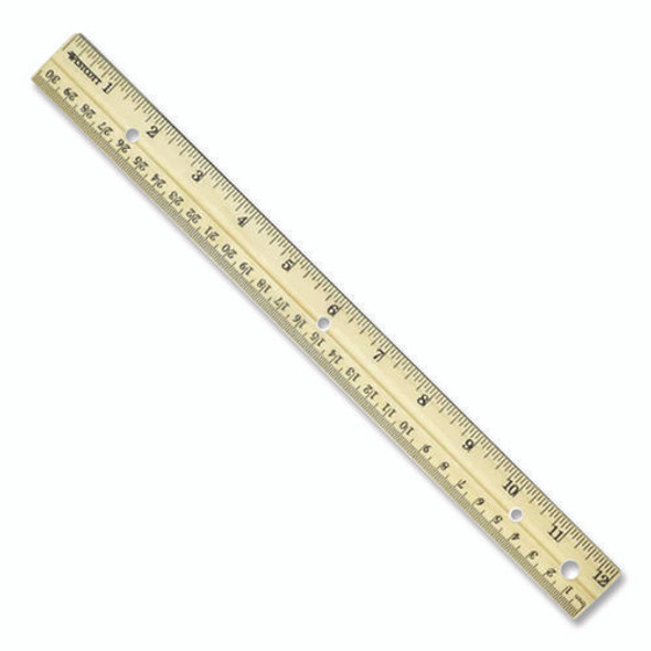 Three-Hole Punched Wood Ruler, Standard/Metric, 12" (30 cm) Long, Natural Wood, 36/Box