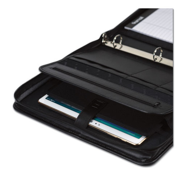 Professional Zippered Pad Holder/Ring Binder, Pockets, Writing Pad, Vinyl Black