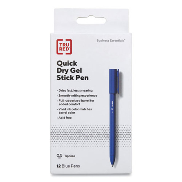 Quick Dry Gel Pen, Stick, Fine 0.5 mm, Blue Ink, Blue Barrel, Dozen