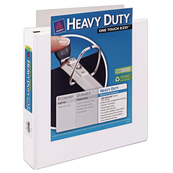 Heavy-Duty View Binder with DuraHinge, One Touch EZD Rings/Extra-Wide Cover, 3 Ring, 1.5" Capacity, 11 x 8.5, White, (1319)