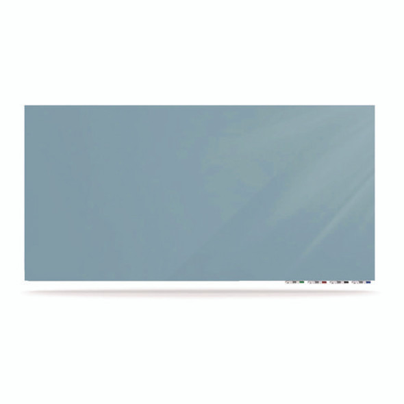 Aria Low-Profile Frameless Magnetic Glassboard, 120" x 48", Denim Blue Surface