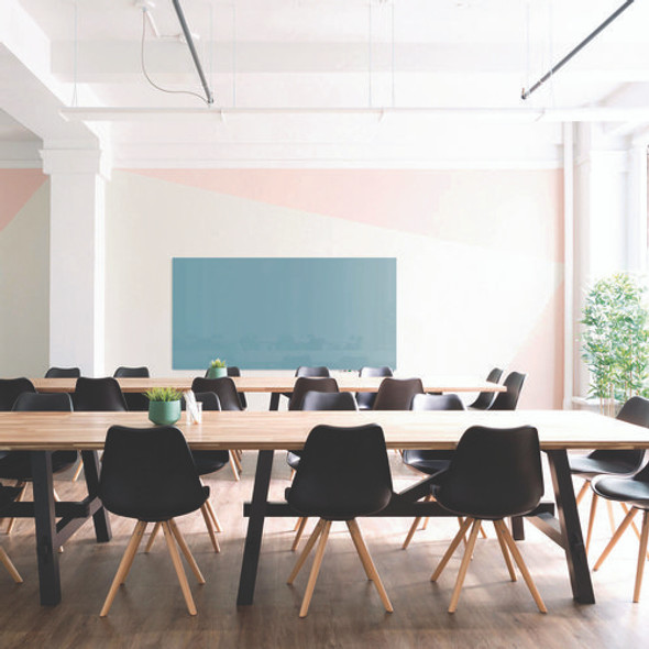 Aria Low-Profile Frameless Magnetic Glassboard, 120" x 48", Denim Blue Surface