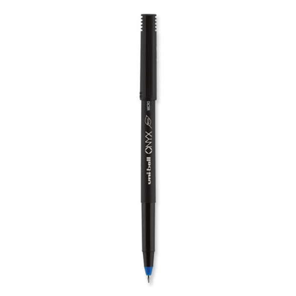 ONYX Rollerball Pen, Stick, Extra-Fine 0.5 mm, Blue Ink, Black/Blue Barrel, Dozen
