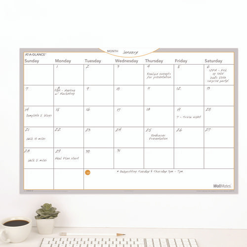 WallMates Self-Adhesive Dry Erase Monthly Planning Surfaces, 18 x 12, White/Gray/Orange Sheets, Undated
