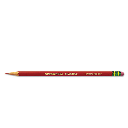 Erasable Colored Pencils, 2.6 mm, 2B, Carmine Red Lead, Carmine Red Barrel, 12/Pack