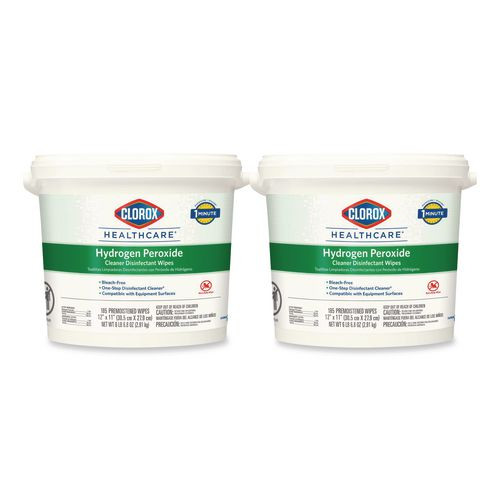 Hydrogen Peroxide Cleaner Disinfectant Wipes, 12 x 11, Unscented, White, 185/Bucket, 2 Buckets/Carton