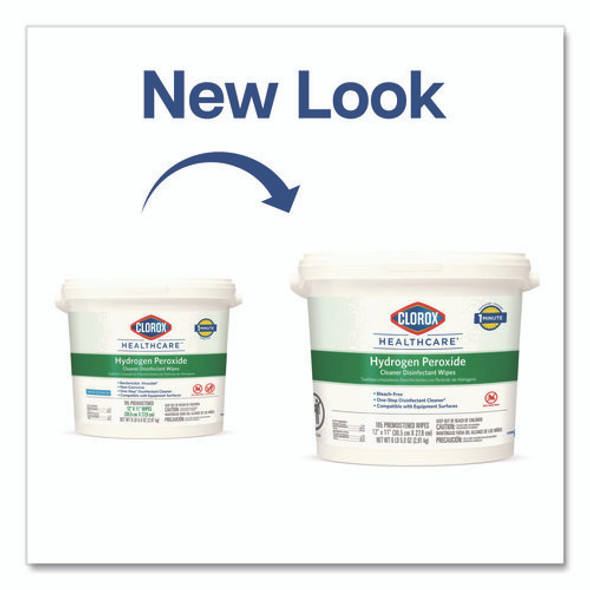 Hydrogen Peroxide Cleaner Disinfectant Wipes, 12 x 11, Unscented, White, 185/Bucket, 2 Buckets/Carton