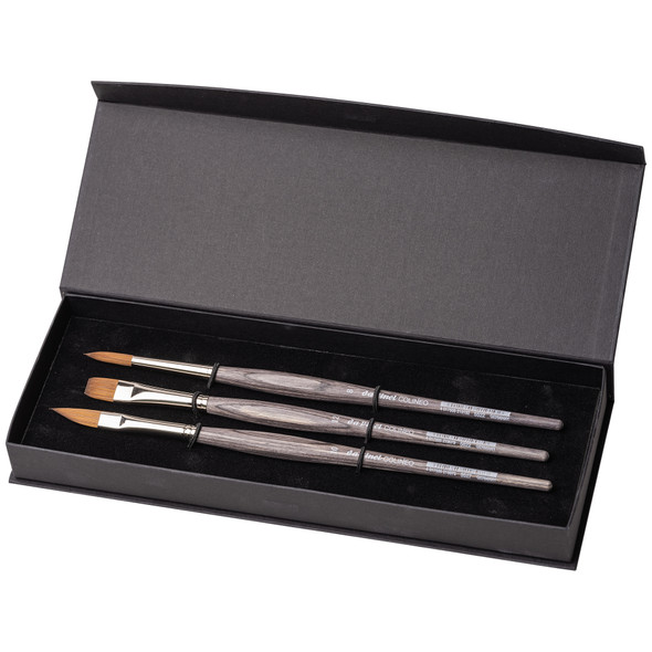 COLINEO Synthetic Red Sable, Watercolor, 3 Brush Set in Gift Box with Magnetic Snap