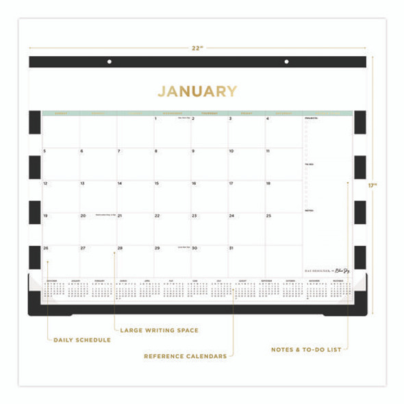 Day Designer Rugby Stripe Desk Pad Calendar, 22 x 17, White/Black Sheets, 12-Month (Jan to Dec): 2025