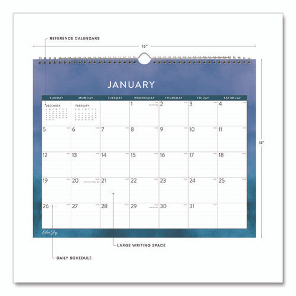 Savoy Cool Monthly Wall Calendar, Abstract Artwork, 15 x 12, White/Blue Sheets, 12-Month (Jan to Dec): 2025