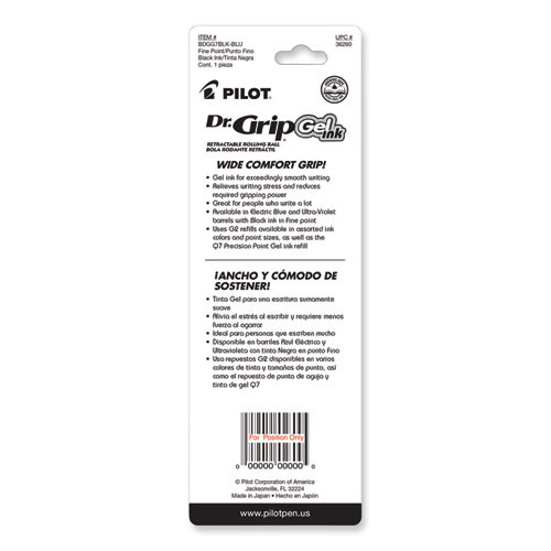 Dr. Grip Gel Pen, Retractable, Fine 0.7 mm, Black Ink, Translucent Blue Barrel
