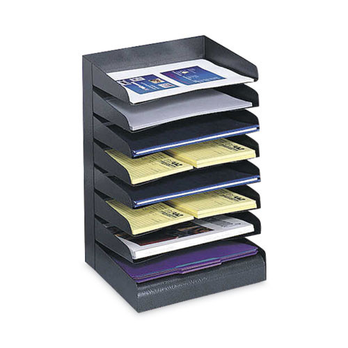 Steel Horizontal-Tray Desktop Sorter, Eight Sections, Letter Size Files, 12" x 9.5" x 17.75", Black