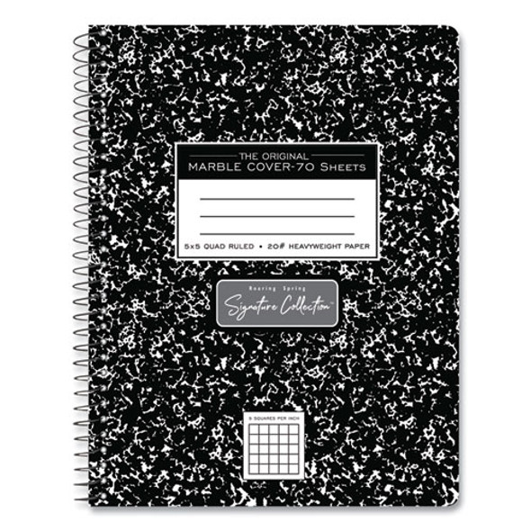 Spring Signature Composition Notebook, Quadrille Rule (5 sq/in), Black Marble Cover, (70) 9.75 x 7.5 Sheets, 24/Carton