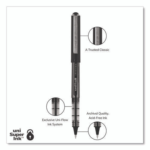 VISION Rollerball Pen, Stick, Extra-Fine 0.5 mm, Black Ink, Gray/Black/Clear Barrel, Dozen