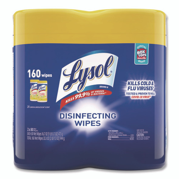 Disinfecting Wipes, 1-Ply, 7 x 7.25, Lemon and Lime Blossom, White, 80 Wipes/Canister, 2 Canisters/Pack Disinfecting Wipes, 1-Ply, 7 x 7.25, Lemon and Lime Blossom, White, 80 Wipes/Canister, 2 Canisters/Pack