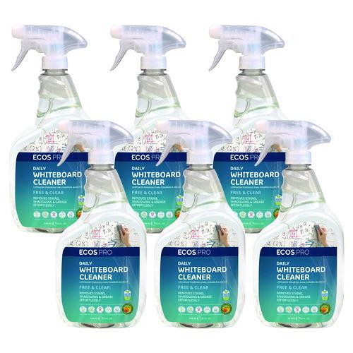 Daily Whiteboard Cleaner, Free and Clear, 32 oz Spray Bottle, 6/Carton