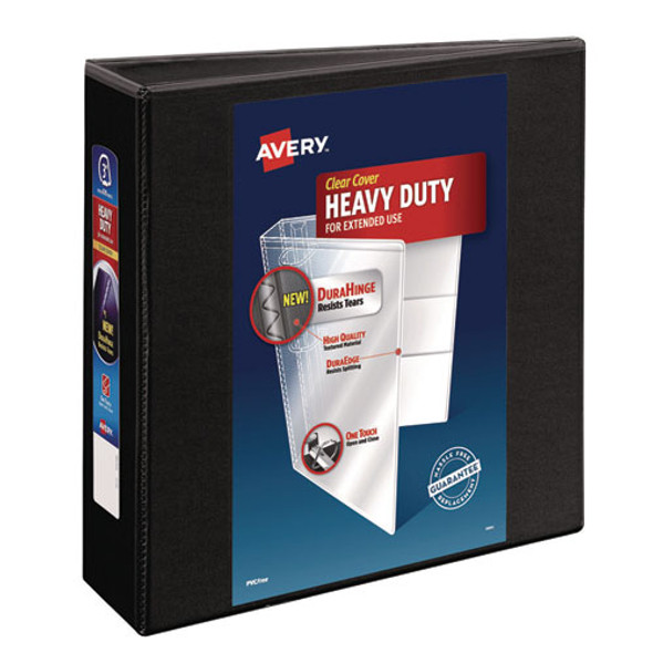 Heavy-Duty View Binder with DuraHinge and Locking One Touch EZD Rings, 3 Rings, 3" Capacity, 11 x 8.5, Black