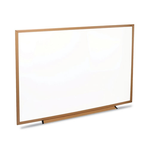 Deluxe Melamine Dry Erase Board, 48" x 36", White Surface, Oak Finished Fiberboard (MDF) Frame
