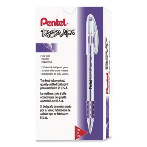 R.S.V.P. Ballpoint Pen, Stick, Fine 0.7 mm, Violet Ink, Clear/Violet Barrel, Dozen