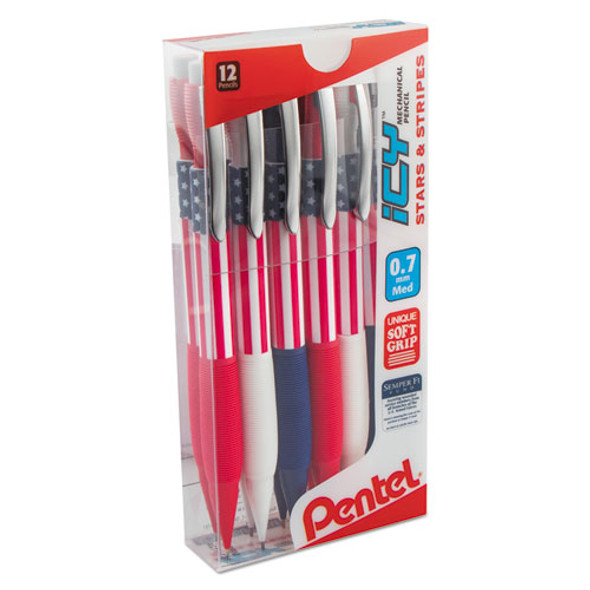 Icy Mechanical Pencil, 0.5 mm, HB (#2), Black Lead, Transparent Blue Barrel, Dozen