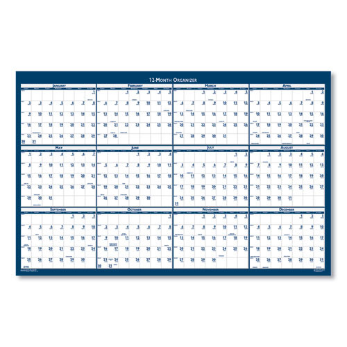 Recycled Poster Style Reversible/Erasable Yearly Wall Calendar, 66 x 33, White/Blue/Gray Sheets, 12-Month (Jan to Dec): 2025
