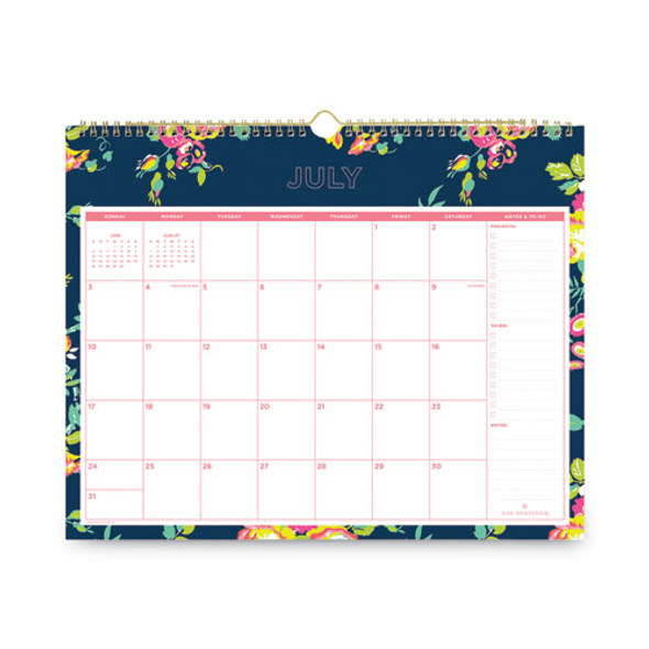 Day Designer Peyton Academic Wall Calendar, Floral Artwork, 15 x 12, White/Navy Sheets, 12-Month (July to June): 2024 to 2025