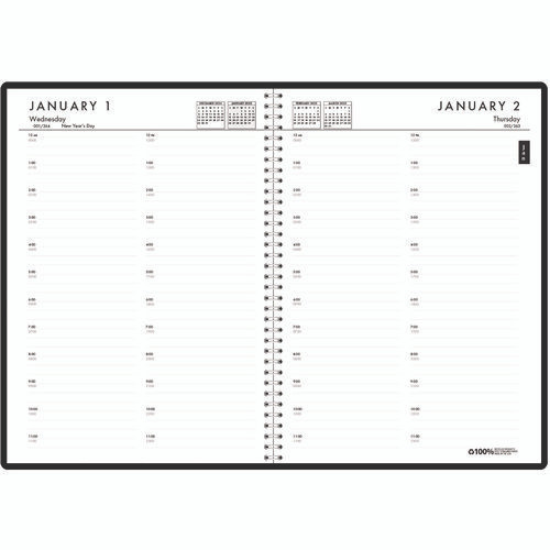 24/7 Recycled Daily Appointment Book/Monthly Planner, 10 x 7, Black Cover, 12-Month (Jan to Dec): 2025