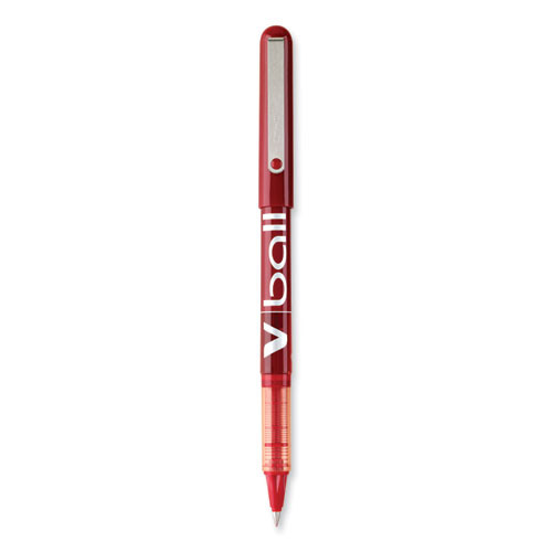 VBall Liquid Ink Rollerball Pen, Stick, Extra-Fine 0.5 mm, Red Ink, Red/Clear Barrel, Dozen