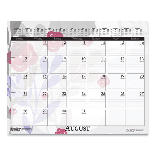 Recycled Wild Flower Wall Calendar, Wild Flowers Artwork, 15 x 12, White/Multicolor Sheets, 12-Month (Jan to Dec): 2025