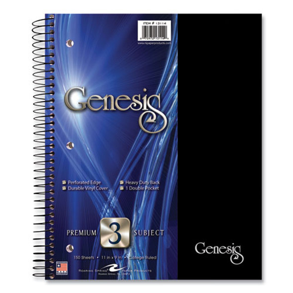 Genesis Notebook, 3-Subject, Medium/College Rule, Randomly Assorted Cover Colors, (150) 11 x 9 Sheets, 12/Carton