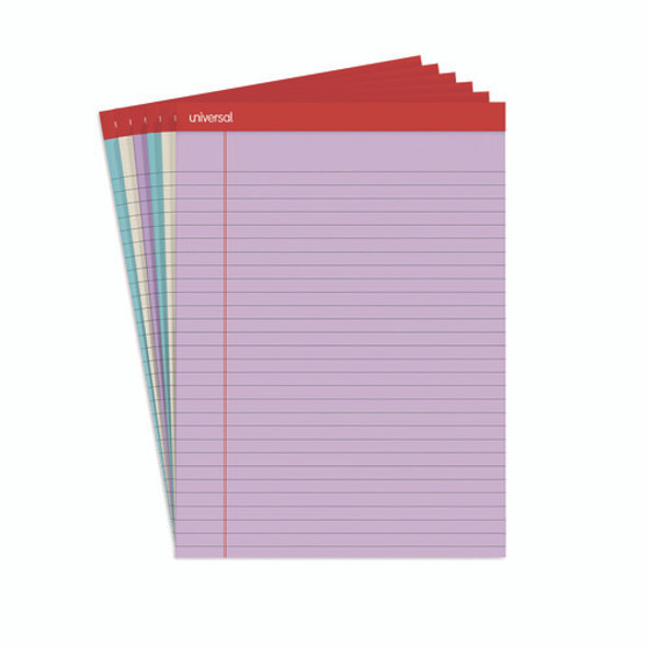 Colored Perforated Ruled Writing Pads, Wide/Legal Rule, 50 Assorted Color 8.5 x 11.75 Sheets, 6/Pack