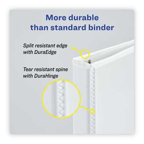 Heavy-Duty Non Stick View Binder with DuraHinge and Slant Rings, 3 Rings, 4" Capacity, 11 x 8.5, White, 2/Pack