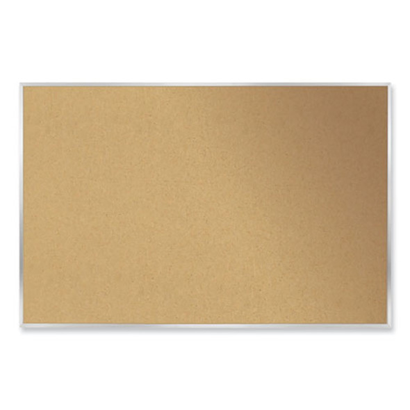 Aluminum-Frame Natural Corkboard, 72.5" x 48.5", Tan Surface, Satin Aluminum Frame